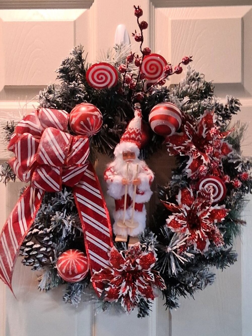 Festive Skiing Santa Red White Christmas Wreath